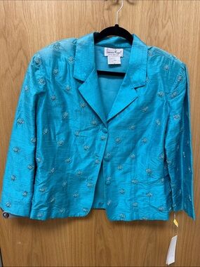 NWT Dead Stock Vintage Laurence Kazar Turquoise Beaded 100% Silk Blazer